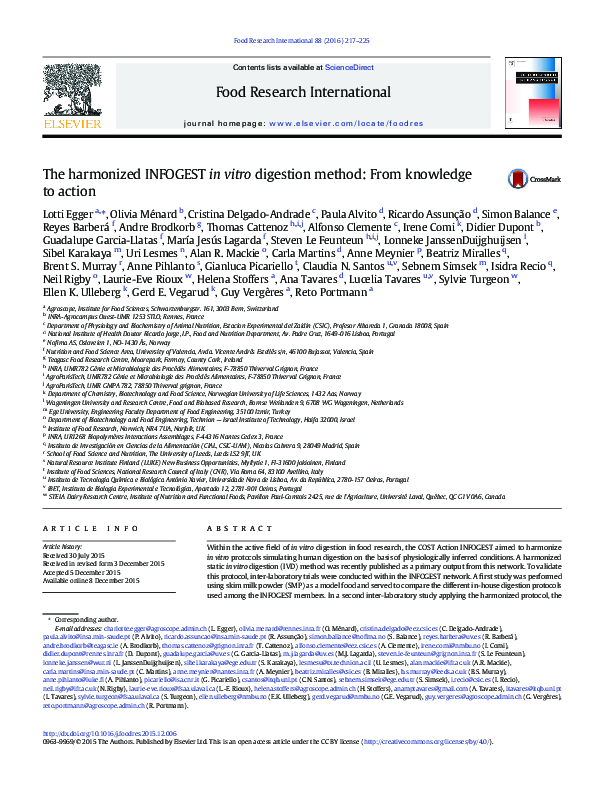 (PDF) The harmonized INFOGEST in vitro digestion method: From knowledge ...