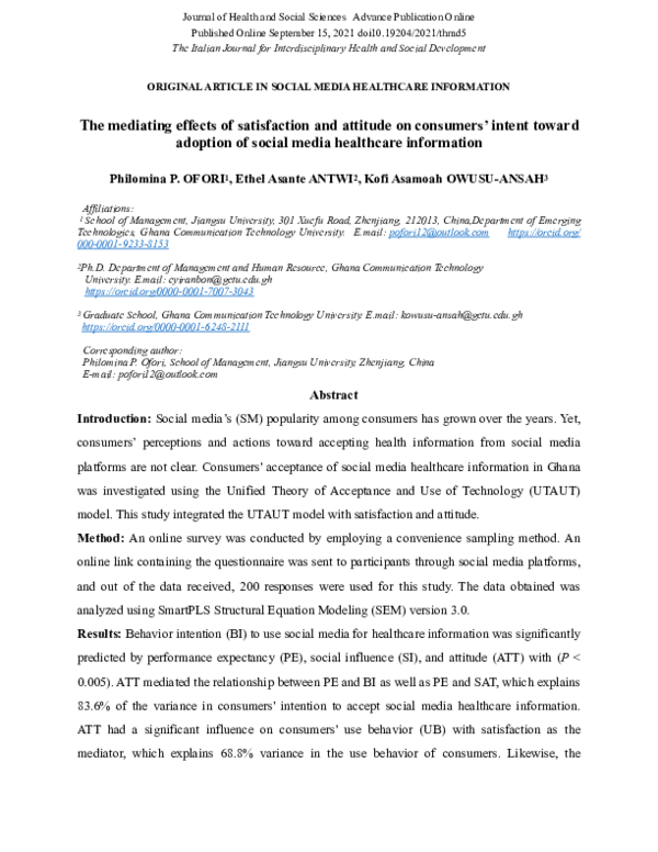 (PDF) The mediating effects of satisfaction and attitude on consumers ...
