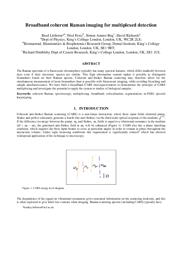 (PDF) Broadband coherent Raman imaging for multiplexed detection