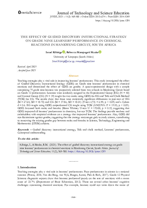 (PDF) The effect of guided discovery instructional strategy on grade ...