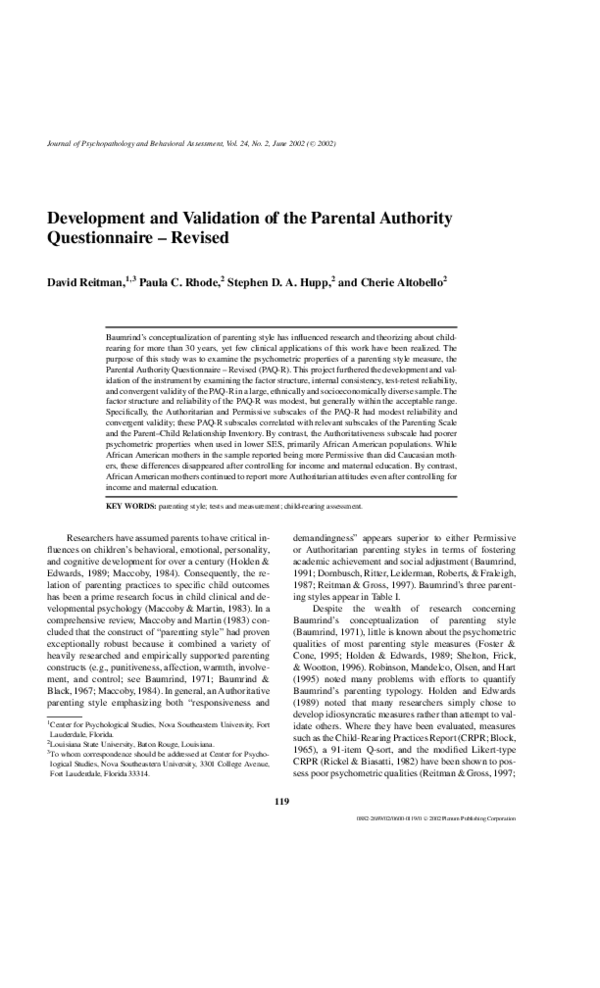 (PDF) Development and validation of the parental authority ...