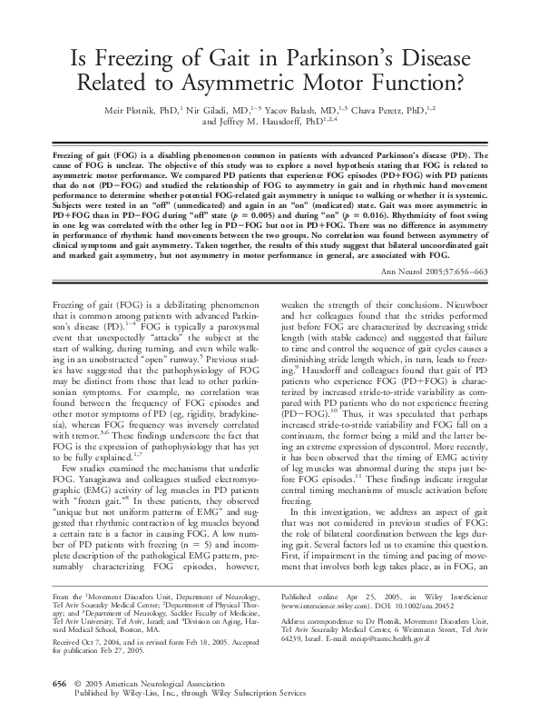 (PDF) Is freezing of gait in Parkinson's disease related to asymmetric ...