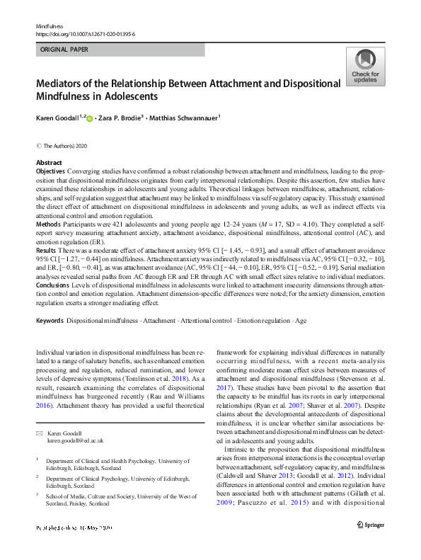 (PDF) Mediators of the Relationship Between Attachment and ...