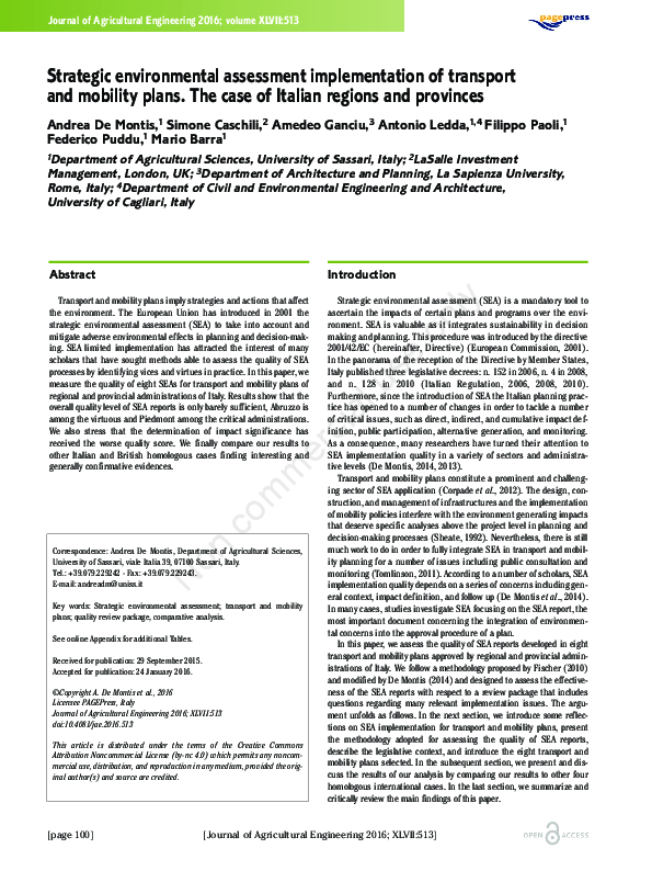 (PDF) Strategic environmental assessment implementation of transport ...