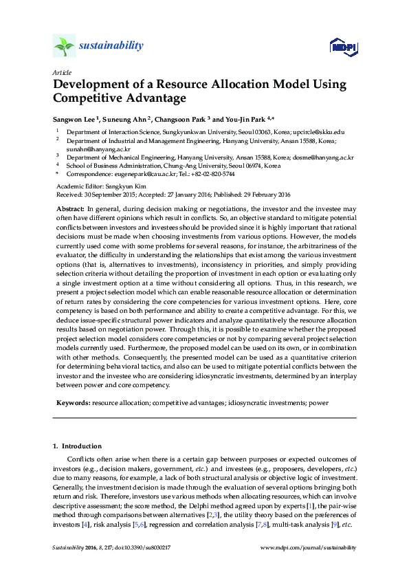 (PDF) Development of a Resource Allocation Model Using Competitive ...