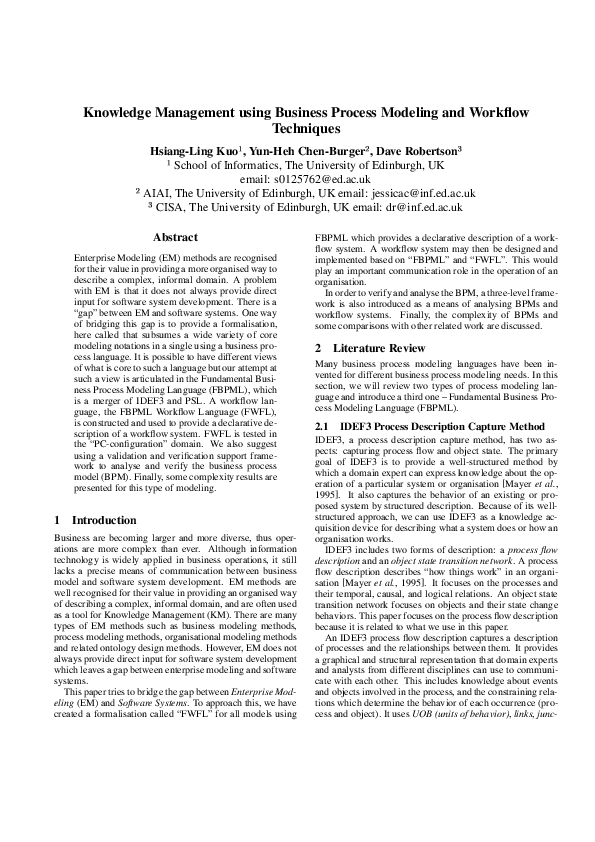 (PDF) Knowledge management using business process modeling and workflow ...