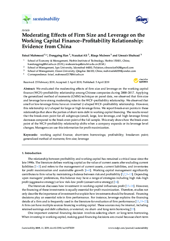 (PDF) Moderating Effects of Firm Size and Leverage on the Working ...