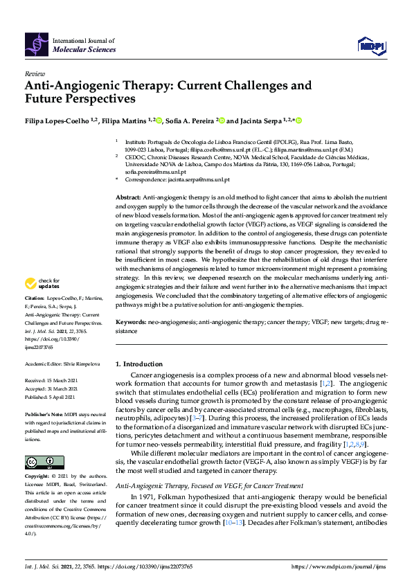 (PDF) Anti-Angiogenic Therapy: Current Challenges and Future Perspectives