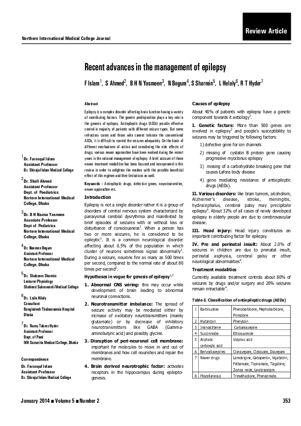 (PDF) Recent advances in the management of epilepsy