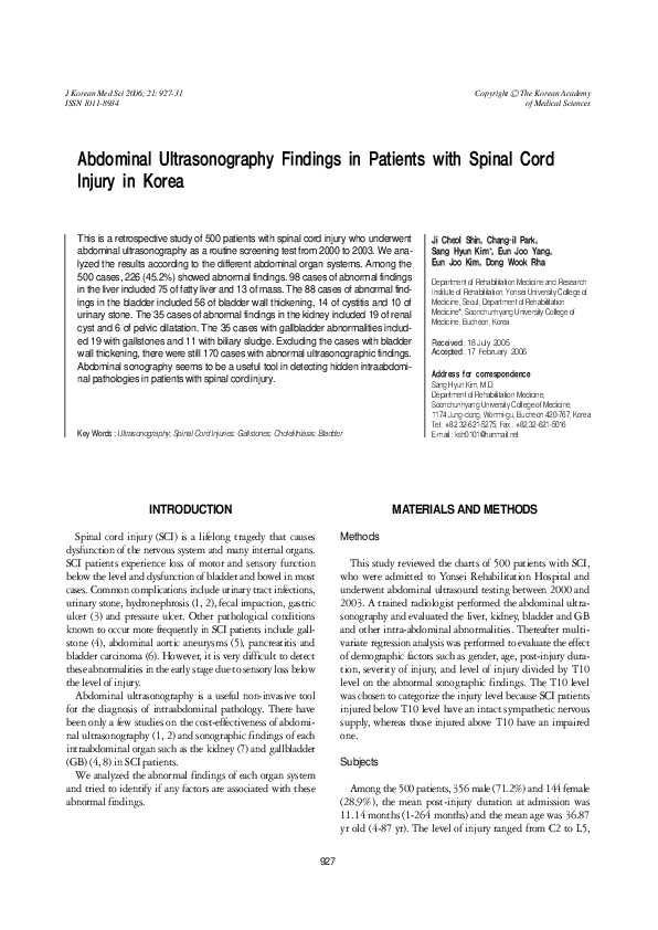 (PDF) Abdominal ultrasonography findings in patients with spinal cord ...