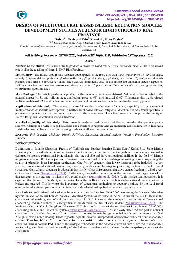 (PDF) Design of Multicultural Based Islamic Education Module ...