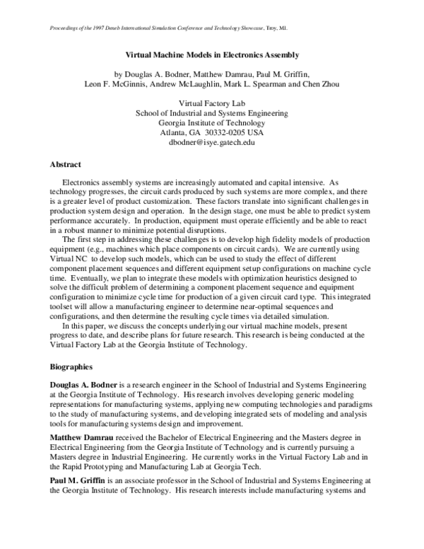 (PDF) Virtual Machine Models in Electronics Assembly