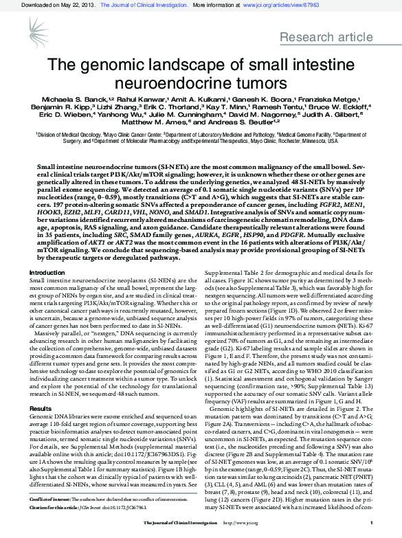 (PDF) The genomic landscape of small intestine neuroendocrine tumors