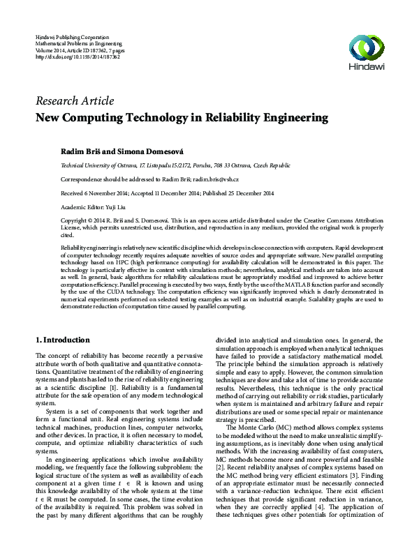 (PDF) New Computing Technology in Reliability Engineering