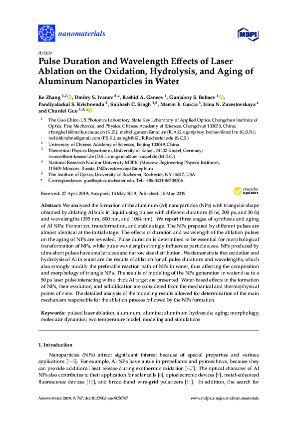 (PDF) Pulse Duration and Wavelength Effects of Laser Ablation on the ...