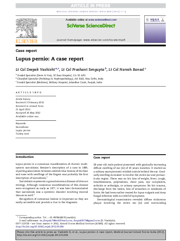 (PDF) Lupus pernio: A case report
