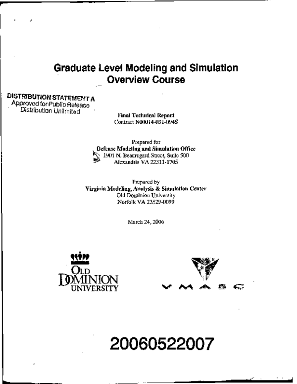 (PDF) Graduate Level Modeling and Simulation Overview Course