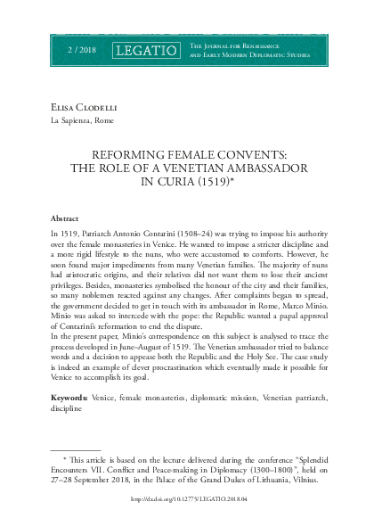 Reforming Female Convents: the Role of a Venetian Ambassador in Curia (1519)