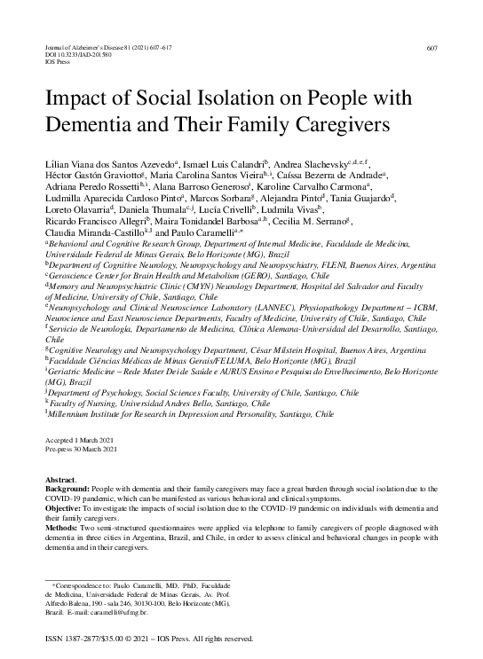(PDF) Impact of Social Isolation on People with Dementia and Their ...