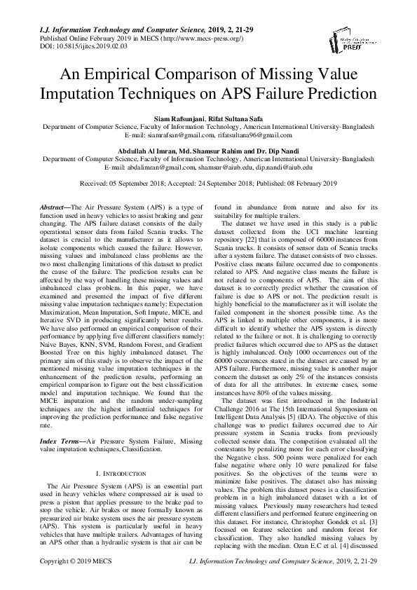 (PDF) An Empirical Comparison of Missing Value Imputation Techniques on ...