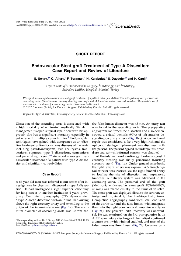 (PDF) Endovascular Stent-graft Treatment of Type A Dissection: Case ...