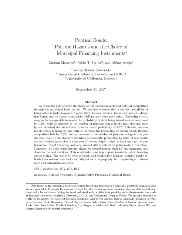 (PDF) Political Bonds: Political Hazards and the Choice of Municipal ...