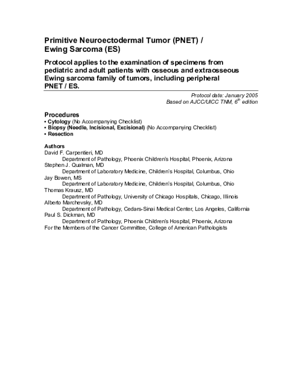 (PDF) Primitive Neuroectodermal Tumor (PNET) / Ewing Sarcoma (ES ...