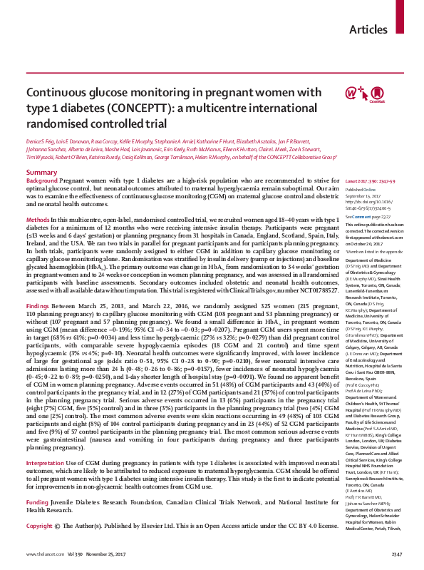 (PDF) Continuous glucose monitoring in pregnant women with type 1 ...