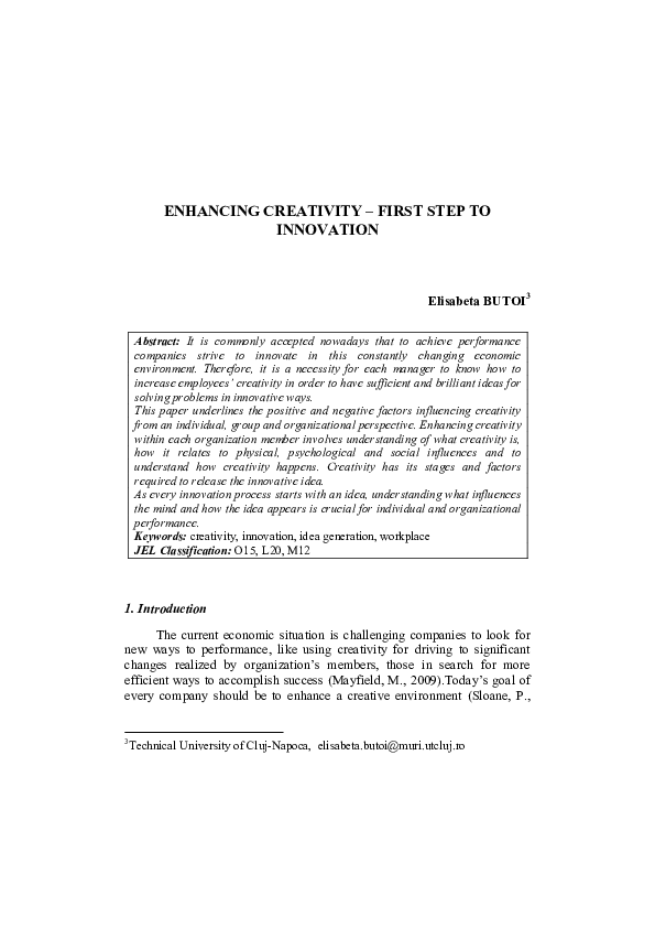 (PDF) Enhancing Creativity – First Step to Innovation