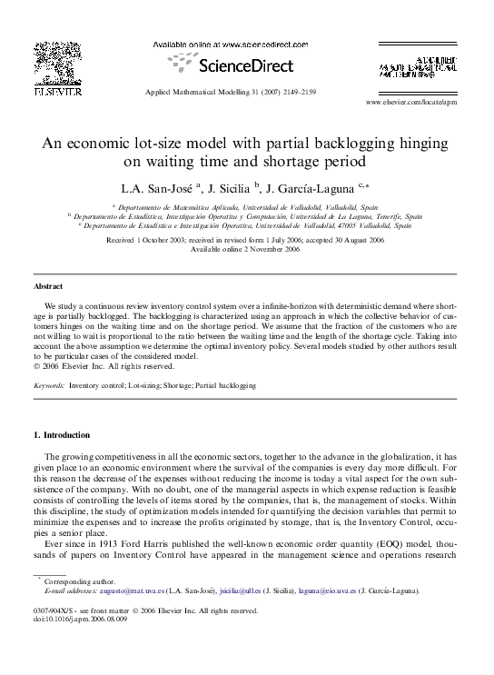 (PDF) An economic lot-size model with partial backlogging hinging on ...