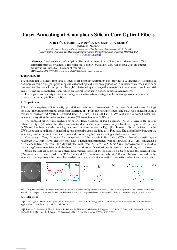 (PDF) Laser Annealing of Amorphous Silicon Core Optical Fibers