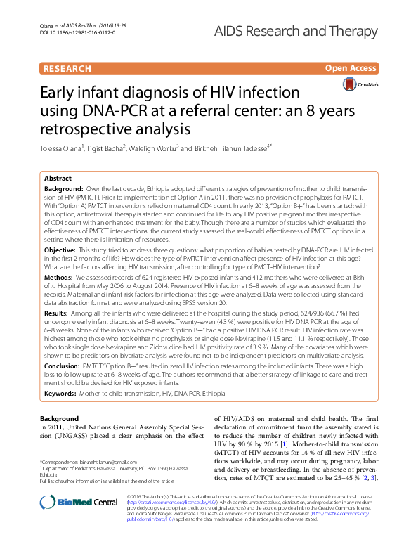 (PDF) Early infant diagnosis of HIV infection using DNA-PCR at a ...