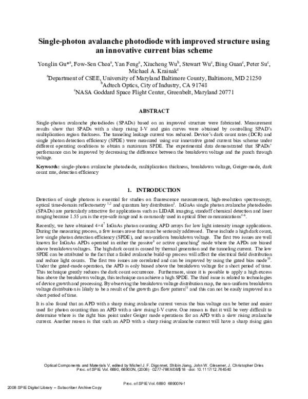 (PDF) Single-photon avalanche photodiode with improved structure using ...