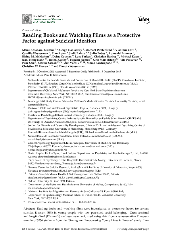 (PDF) Reading Books and Watching Films as a Protective Factor against ...