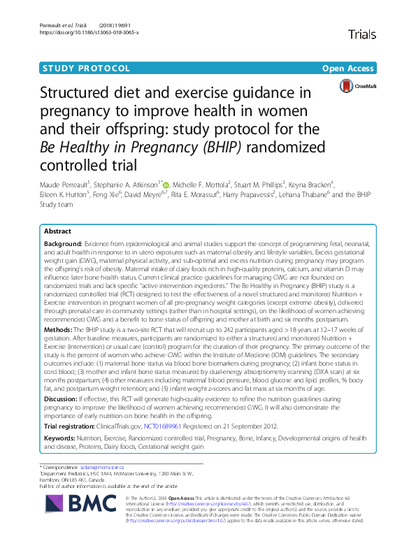 (PDF) Structured diet and exercise guidance in pregnancy to improve