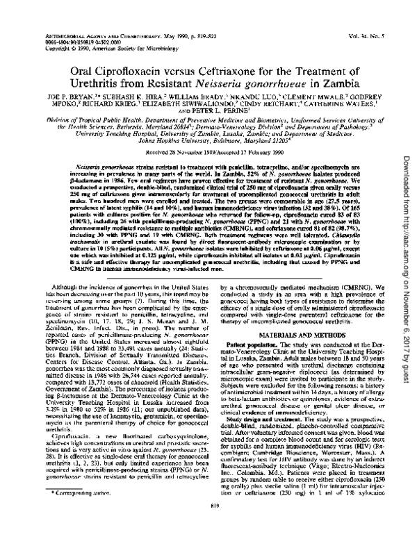(PDF) Oral ciprofloxacin versus ceftriaxone for the treatment of ...