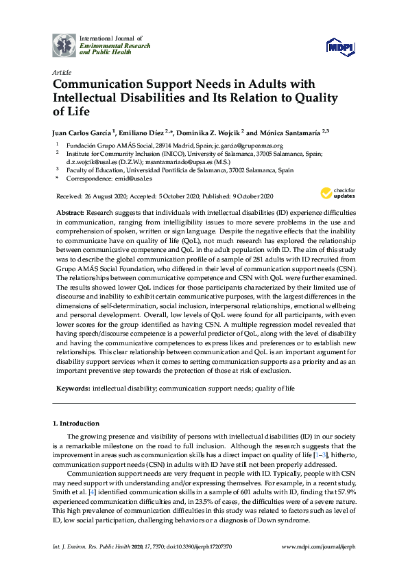(PDF) Communication Support Needs in Adults with Intellectual ...