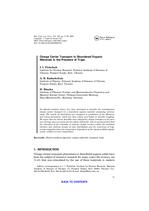 (PDF) Charge Carrier Transport in Disordered Organic Materials in the ...
