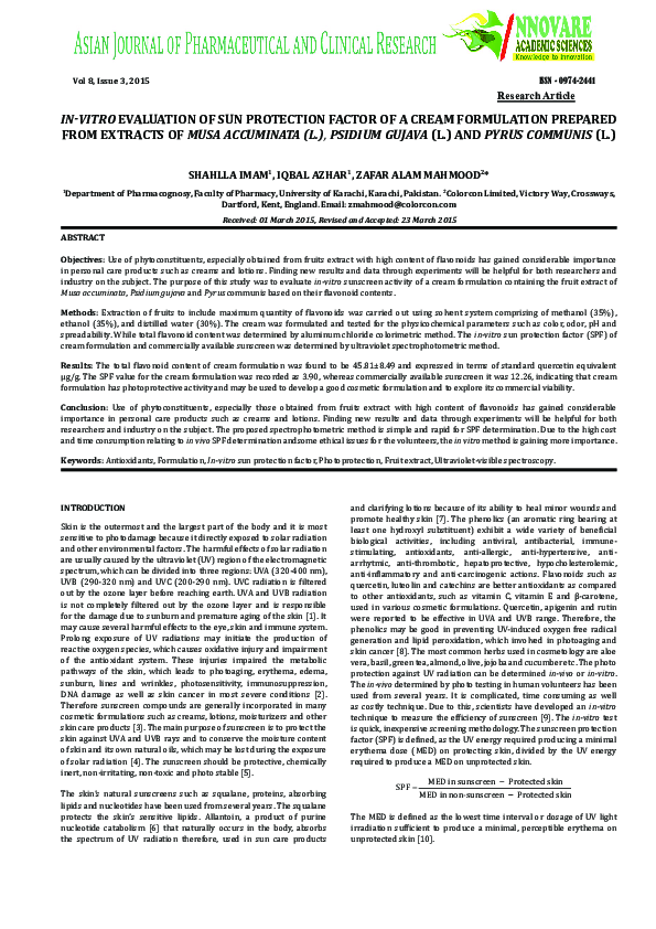(PDF) In Vitro Evaluation of Sun Protection Factor (SPF) of a Cream ...