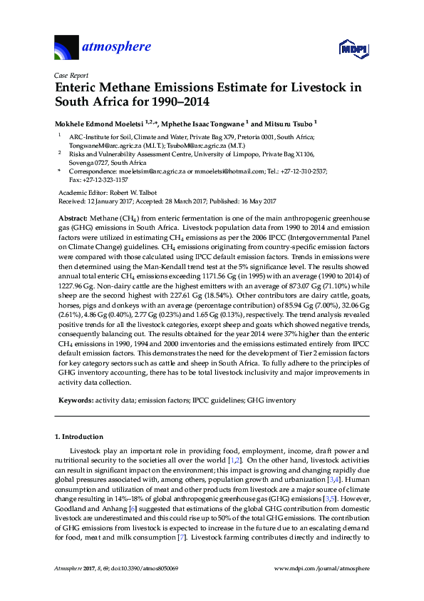 (PDF) Enteric Methane Emissions Estimate for Livestock in South Africa ...