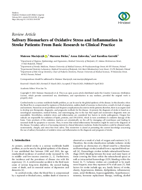 (PDF) Salivary Biomarkers of Oxidative Stress and Inflammation in ...