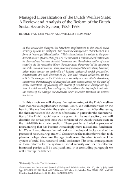 (PDF) Managed Liberalization of the Dutch Welfare State: A Review and ...