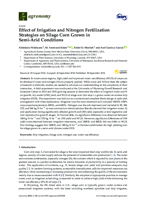 (PDF) Effect of Irrigation and Nitrogen Fertilization On Growth and ...