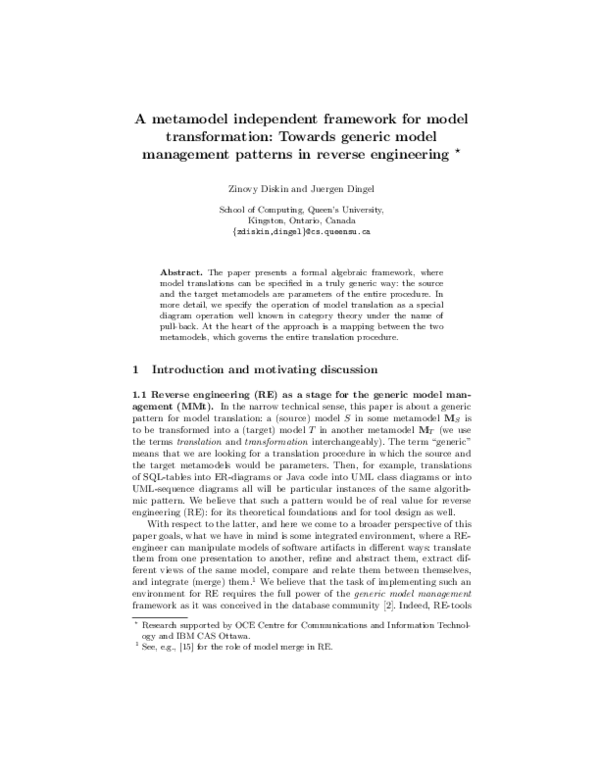 (PDF) A metamodel independent framework for model transformation ...
