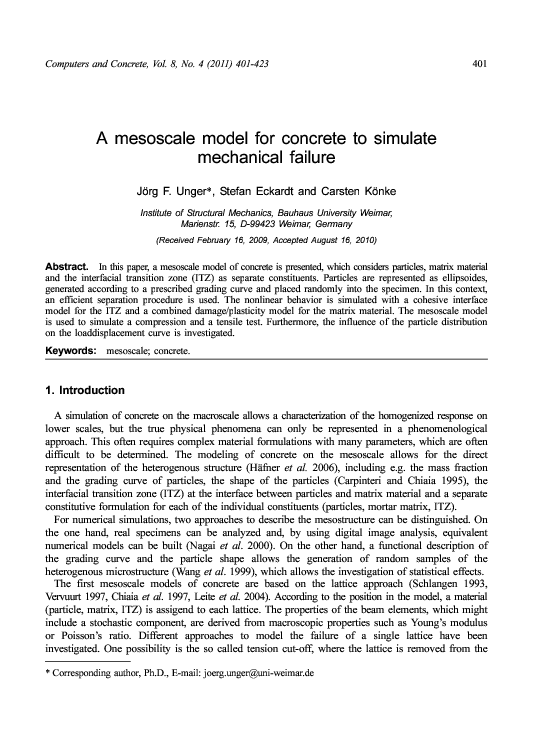 (PDF) A mesoscale model for concrete to simulate mechanical failure