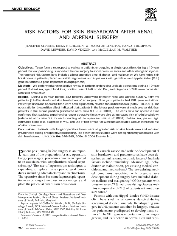 (PDF) Risk factors for skin breakdown after renal and adrenal surgery