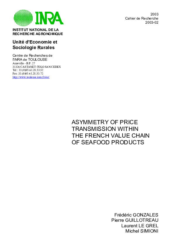 (PDF) Asymmetry of price transmission within the french value chain of ...