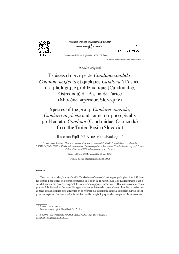 (PDF) Espèces du groupe de Candona candida, Candona neglecta et ...