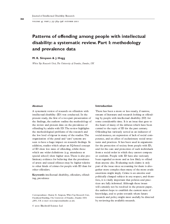 (PDF) Patterns of offending among people with intellectual disability ...