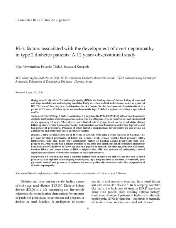 (PDF) Risk factors associated with the development of overt nephropathy ...
